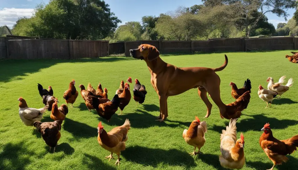 rhodesian ridgebacks and chickens